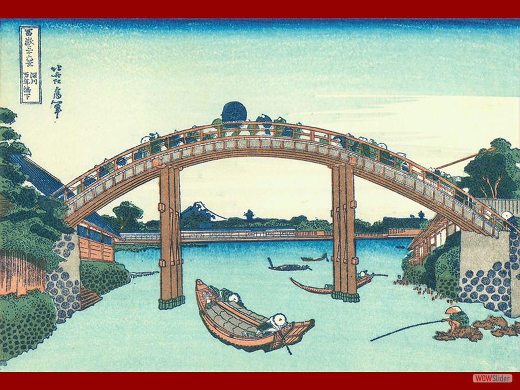 Fuji-visto-desde-el-puente-de-Mannen-en-Fukagawa.-1832.-Katsushika-Hokusai