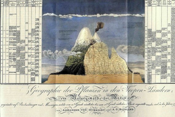 BBVA-OpenMind-Materia-Humboldt 3-Uno de las ilustraciones de Humboldt de la distribución de plantas en una montaña. Fuente: Wikimedia