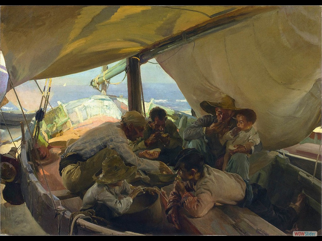 comiendo en la barca